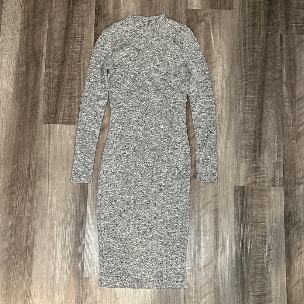 Fashion Union Heather Gray Long Sleeve Body Con Sweater Dress - XS